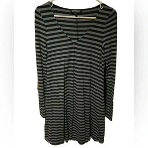 Express Striped Long Sleeve V-Neck Stretchy Knit Dress Sz S